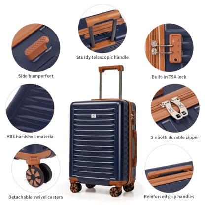 KUNEL Luggage Sets 5 Pcs suitcases with Wheels, 20/24/28Inch, Blue - color: Blue