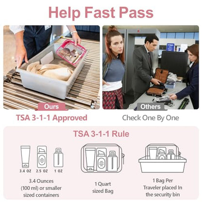 PACKISM TSA Approved Toiletry Bag - Clear Makeup Bag Travel, Fuchsia Pink - color: Bright Rose Red, size: Medium Set