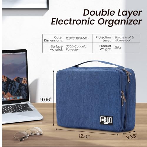 Electronic Organizer Travel Case, Double Layer Cable Organizer Bag - color: blue