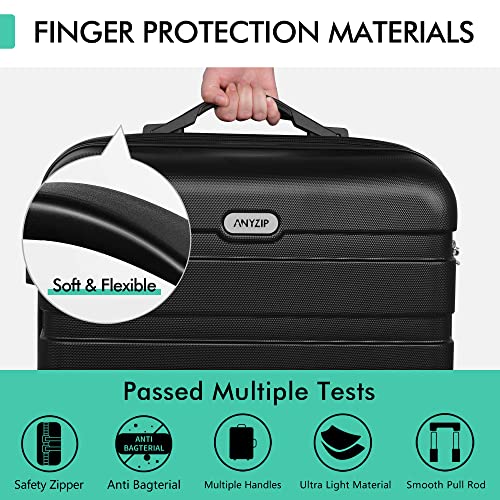 AnyZip Luggage PC ABS Hardside Lightweight Suitcase with 4 Universal Wheels TSA Lock Checked-Medium 24 Inch Black - color: Black, size: 24" Checked-Medium