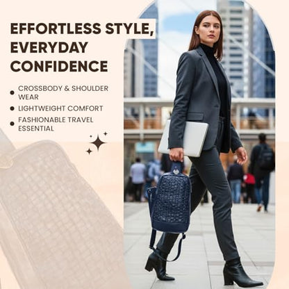 Genuine Leather Body Bag, Unisex Casual Travel Sling | Handcrafted Crossbody Side Organizer, Trendy Durable Secure Travelling Essentials Kept Bag For Daily Use & Active Commuters - color: Navy