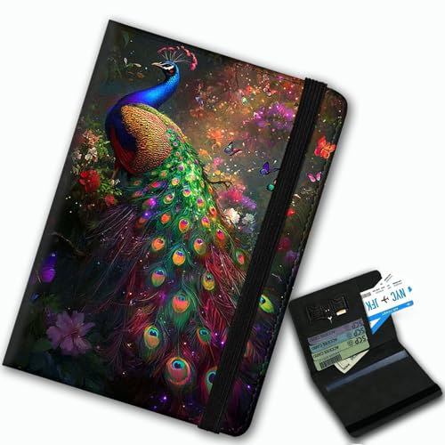 Passport Cover,Multi-Functional Travel Wallet,Stylish & Durable RFID Blocking Passport Holder, Travel Essentials for Men and Women,Peacock Feather - color: Peacock Feather