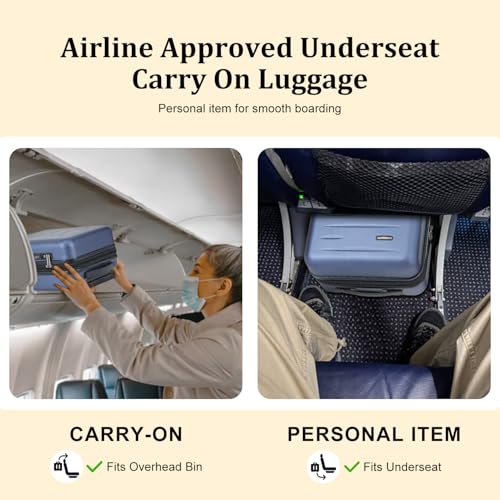CENSIEN Expandable 16 Inch Underseat Carry On Luggage Airline Approved - color: Navy Blue, size: 16 Inch Underseat EXT