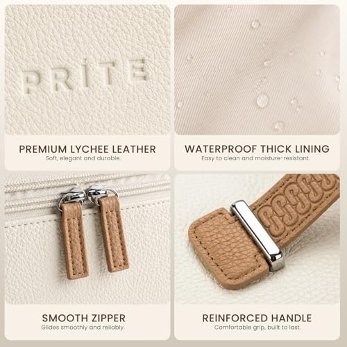 Prite 2 Pcs Makeup Bag Set Travel Cosmetic Case with Clear Toiletry Bag - color: Beige