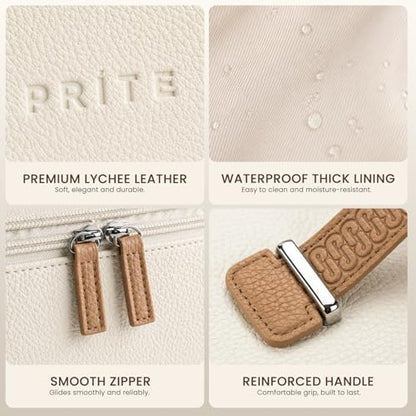 Prite 2 Pcs Makeup Bag Set Travel Cosmetic Case with Clear Toiletry Bag - color: Beige