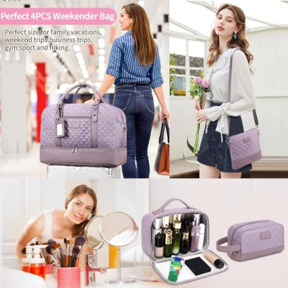 4PCS Weekender Bags for Women Large Overnight Weekend Travel Duffel Bags - color: Purple-LG