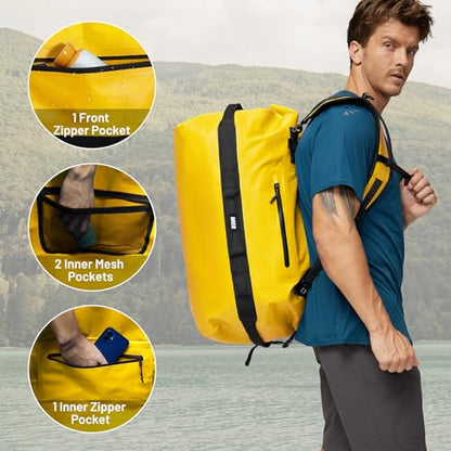 MIER Large Waterproof Duffel Bag - 60L/80L Dry Bag Backpack - color: Yellow, size: 80L
