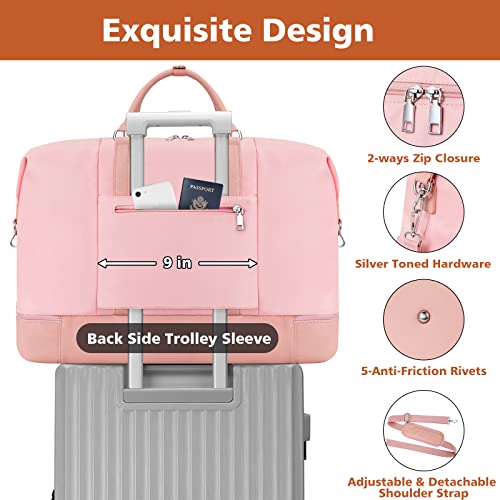 TIBES Travel Weekender Bag for Women, Overnight Bag with Shoe Compartment - color: I-Pink 3pcs