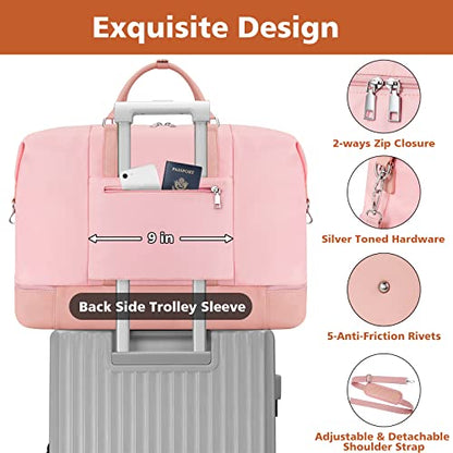 TIBES Travel Weekender Bag for Women, Overnight Bag with Shoe Compartment - color: I-Pink 3pcs