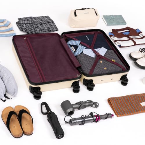 Eeeza 5 Piece Hardshell Luggage Set TSA Lock Spinner Wheels Beige - color: Beige, size: 5 Piece (20/24/28")