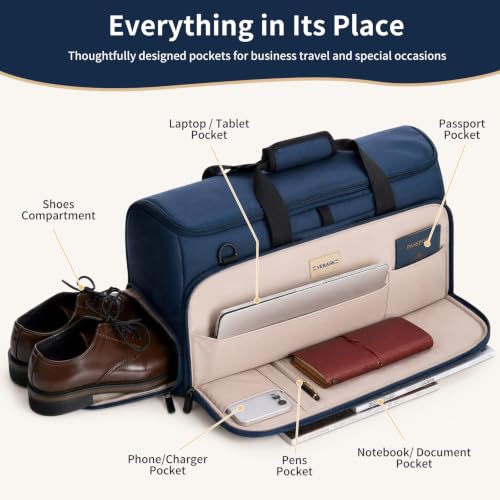 VERAGE Garment Duffel Bag, Carry-On Suit Travel Bag, 45L - color: Navy, size: Garment Bags 22-Inch