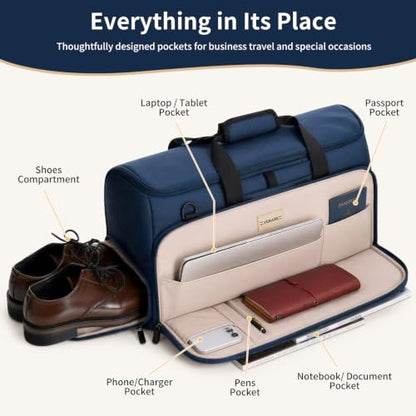 VERAGE Garment Duffel Bag, Carry-On Suit Travel Bag, 45L - color: Navy, size: Garment Bags 22-Inch