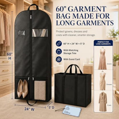 60" Dress Garment Bag with Clear Window, Long Gown Cover for Travel - size: V-G-60in-1P-1