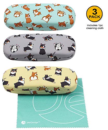 JAVOedge [4 PACK / 3 PACK], Printed Pattern Durable Hard Clamshell Eyeglass Case with Bonus Microfiber Cloth - color: Dog - Style a, size: 3 PACK