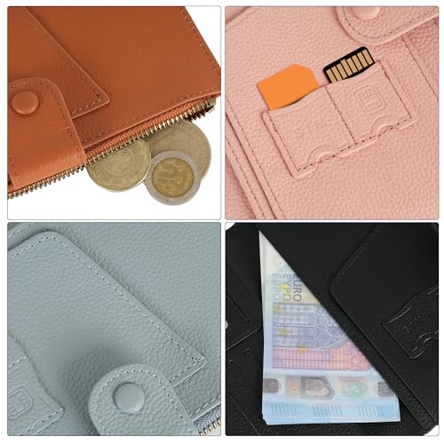 Leather Passport Cover Wallet Travel Essentials Holder with Zipper Pocket - color: Light Blue