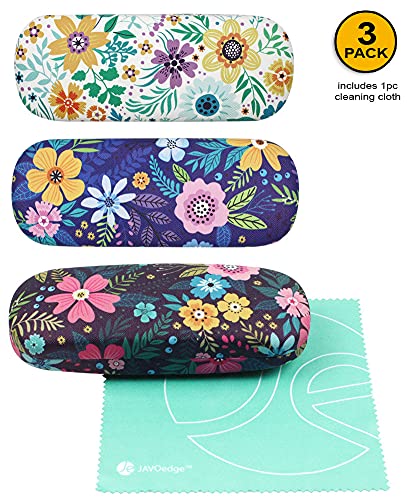 JAVOedge [4 PACK / 3 PACK], Printed Pattern Durable Hard Clamshell Eyeglass Case with Bonus Microfiber Cloth - color: Florals - Style C, size: 3 PACK
