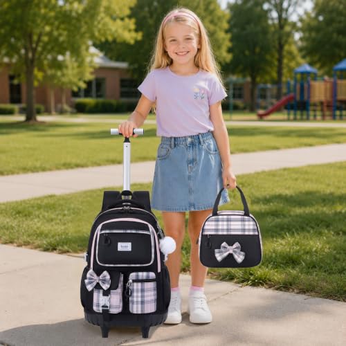Bevalsa Rolling Backpack for Girls, Roller Backpack with Wheels - color: Black Pink