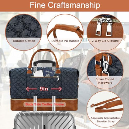 ITIEZY Weekender Bag for Women 21.5" Travel Duffel Large Carry On Bag 3PCS - color: 8a-Dark blue