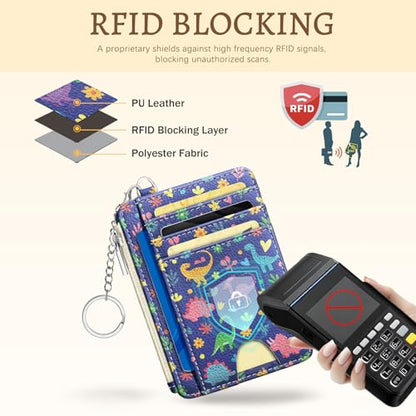 Kelvoris Credit Card Holder Small Wallet Women, Slim RFID, Cute Dinosaur - color: Dinosaur