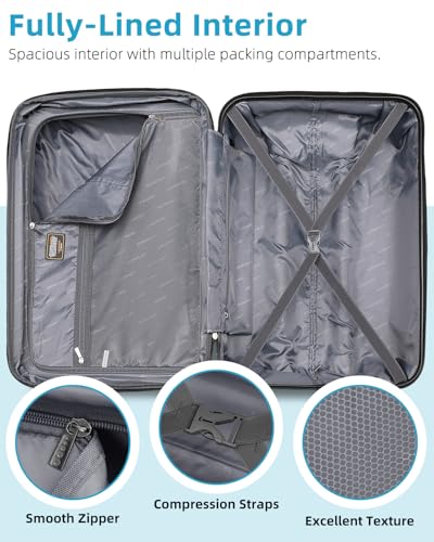 LARVENDER Luggage Sets 6 Piece Expandable Suitcases Set, Glossy Black - color: Glossy Black 6PCS, size: Family Set