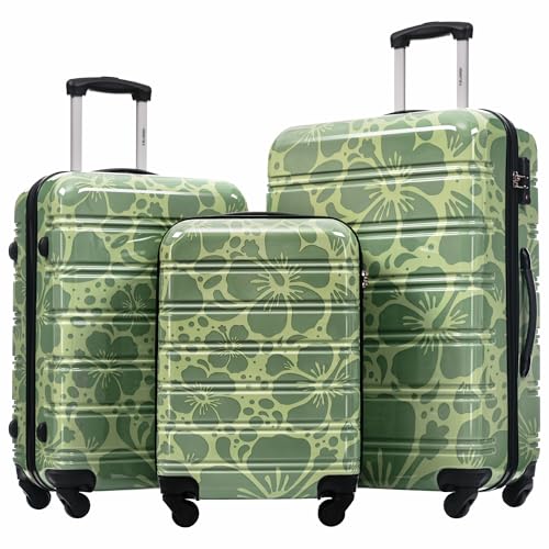 Merax Hardshell Luggage Set,3-Piece Printed Travel Suitcases,Green - color: Green, size: 3 Piece(20/24/28)