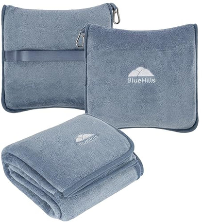 BlueHills Premium Soft Travel Blanket Pillow Combo Airplane Grayish Blue - color: Grayblue-1pk-t026