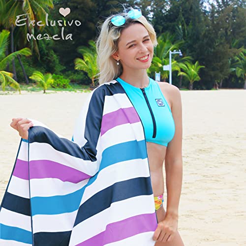Exclusivo Mezcla Microfiber Quick Dry Oversized Beach Pool Towel - color: Stripe-dark Purple, size: 35" x 70"