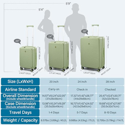 HanTrip 20"/28" Top Opening Luggage Sets 2 Piece Hard Shell Suitcase, Green - color: Bamboo Green, size: Expandable 2-Piece Set(20/28)