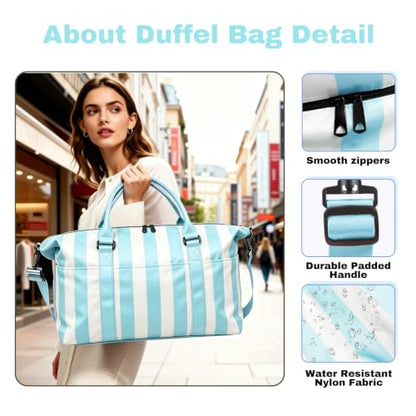 Travel Duffle Bag for Women, Carry On Weekender Tote with Trolley Sleeve - color: Blue White