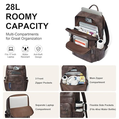 Shrrie 17 Inch Leather Laptop Backpack for Women with Giant Tumbler Holders - color: Chocolate