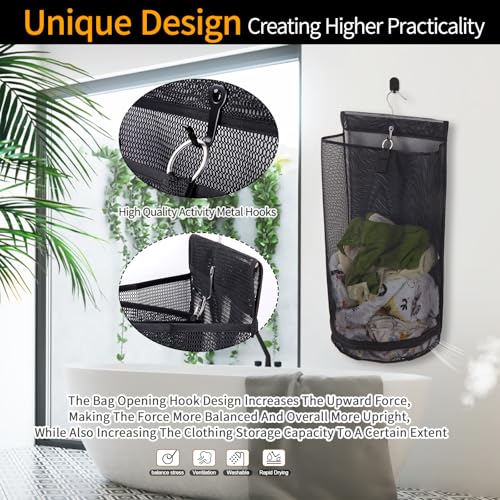 Hanging Collapsible Mesh Laundry Hamper - Breathable Fast Drying Laundry Bag, Space Saving Laundry Basket for Dorm, RV & Bathroom (Black) - color: Black