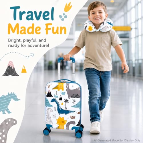 Dinosaur Kids Carry-On Luggage, 2PC Suitcase for Boys, 16" Rolling Set - color: 2PCS Boys White Dinosaur Luggage Set