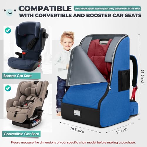 RAINSMORE Padded Car Seat Travel Bag for Airplane Car Seat Backpack, Blue - color: Blue&Black