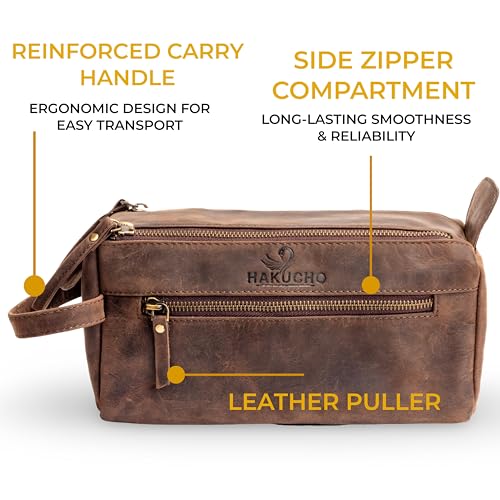 Full Grain Leather Toiletry Bag for Men & Women, Dark Brown - color: Brown
