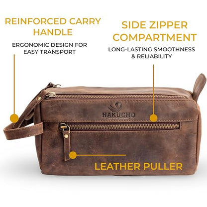 Full Grain Leather Toiletry Bag for Men & Women, Dark Brown - color: Brown