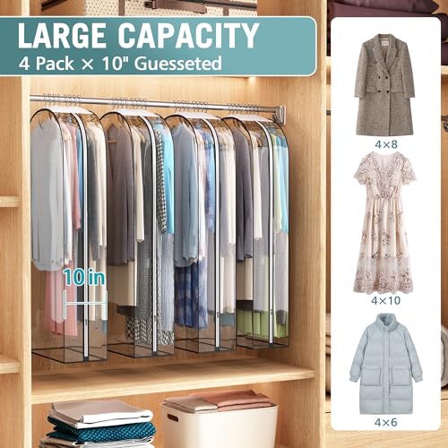 Liuoud Clear Garment Bags for Hanging Clothes 10” Gusseted, 4 Pack, 50” - color: Clear, size: 50 inch