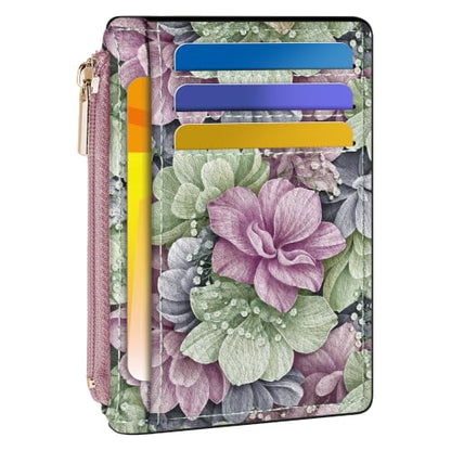 Tipmile Womens Credit Card Holder Wallet, Small Slim RFID Blocking Sleeve - color: Flowers