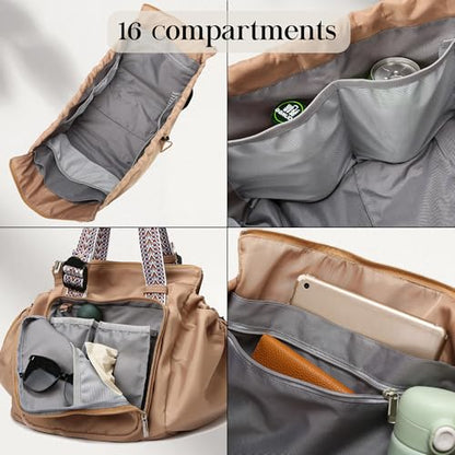 Everyday Bag Tote for Women, Spacious Diaper Bag with 16 Pockets, Durable Travel Bag, Sleek Work Shoulder Bag - color: Chocolate Brown