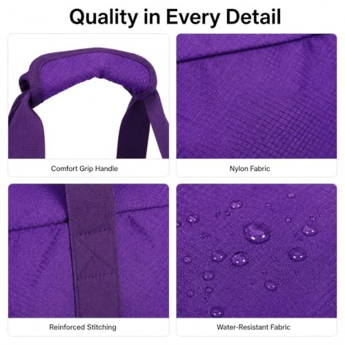Foldable Travel Duffle Bag with Trolley Sleeve 40L Travel Bag - color: Purple