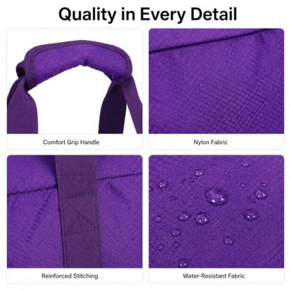 Foldable Travel Duffle Bag with Trolley Sleeve 40L Travel Bag - color: Purple