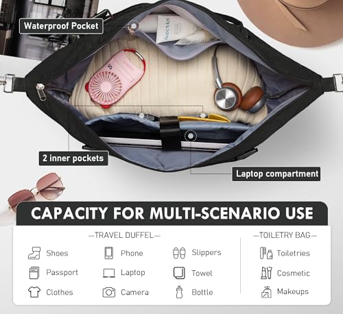 WOOMADA Initial Duffle Bag with Shoe Compartment,Personalized Weekender Bag, Overnight Bag for Women Girls, Gym Bag with Toiletry Bag - color: BLack, style: B
