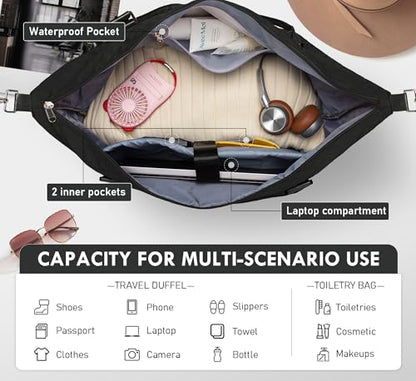 WOOMADA Initial Duffle Bag with Shoe Compartment,Personalized Weekender Bag, Overnight Bag for Women Girls, Gym Bag with Toiletry Bag - color: BLack, style: B