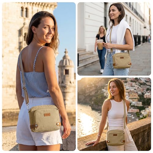 Anti Theft Crossbody Bag for Women, RFID Blocking Travel Purse Slash Proof - color: Khaki
