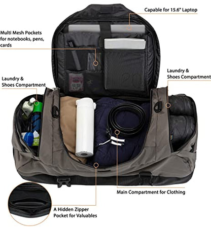 Ubon Convertible Duffel Backpack Weekender Gym Bag with Shoe Compartment - color: Grey, size: 45L