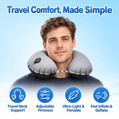Inflatable Neck Pillow for Airplanes, Travel Neck Pillow - color: Black
