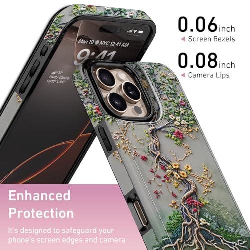 FUNMIKO for iPhone 16 Pro Max Wallet Case, Card Holder, RFID-Blocking - color: Blooming Tree of Life, size: iPhone 16 Pro Max