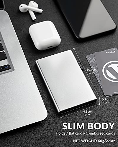 VULKIT Minimalist Credit Card Holder Pop Up Cards RFID Protection Slim Metal Wallet - color: Silver