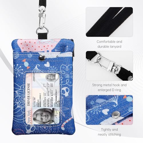Small Lanyard Wallet with ID Window Minimalist Nylon Zipper Lanyard Pouch - color: Cat