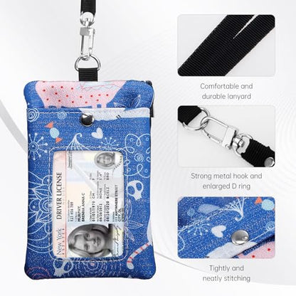Small Lanyard Wallet with ID Window Minimalist Nylon Zipper Lanyard Pouch - color: Cat