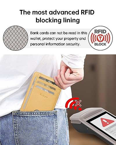 Teskyer Slim Minimalist Wallet for Men, RFID Front Pocket Card Holder - color: Lichee Yellow